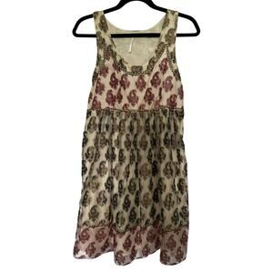NWT Free People metallic studded paisley babydoll mini dress in champagne size 4
